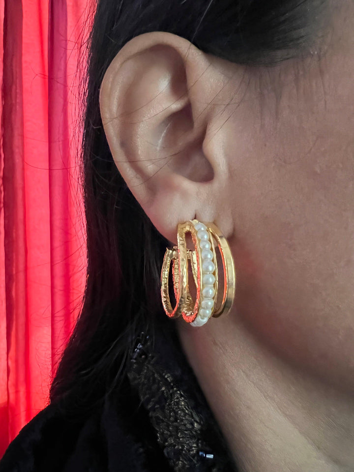Gorgeous Gold Tone Pearl Hoops - SHIVKA