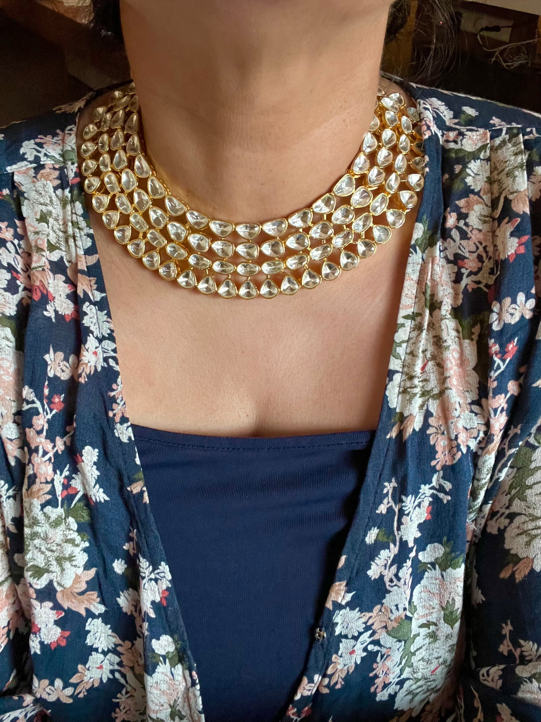 Statement Kundan Choker Necklace with Earrings