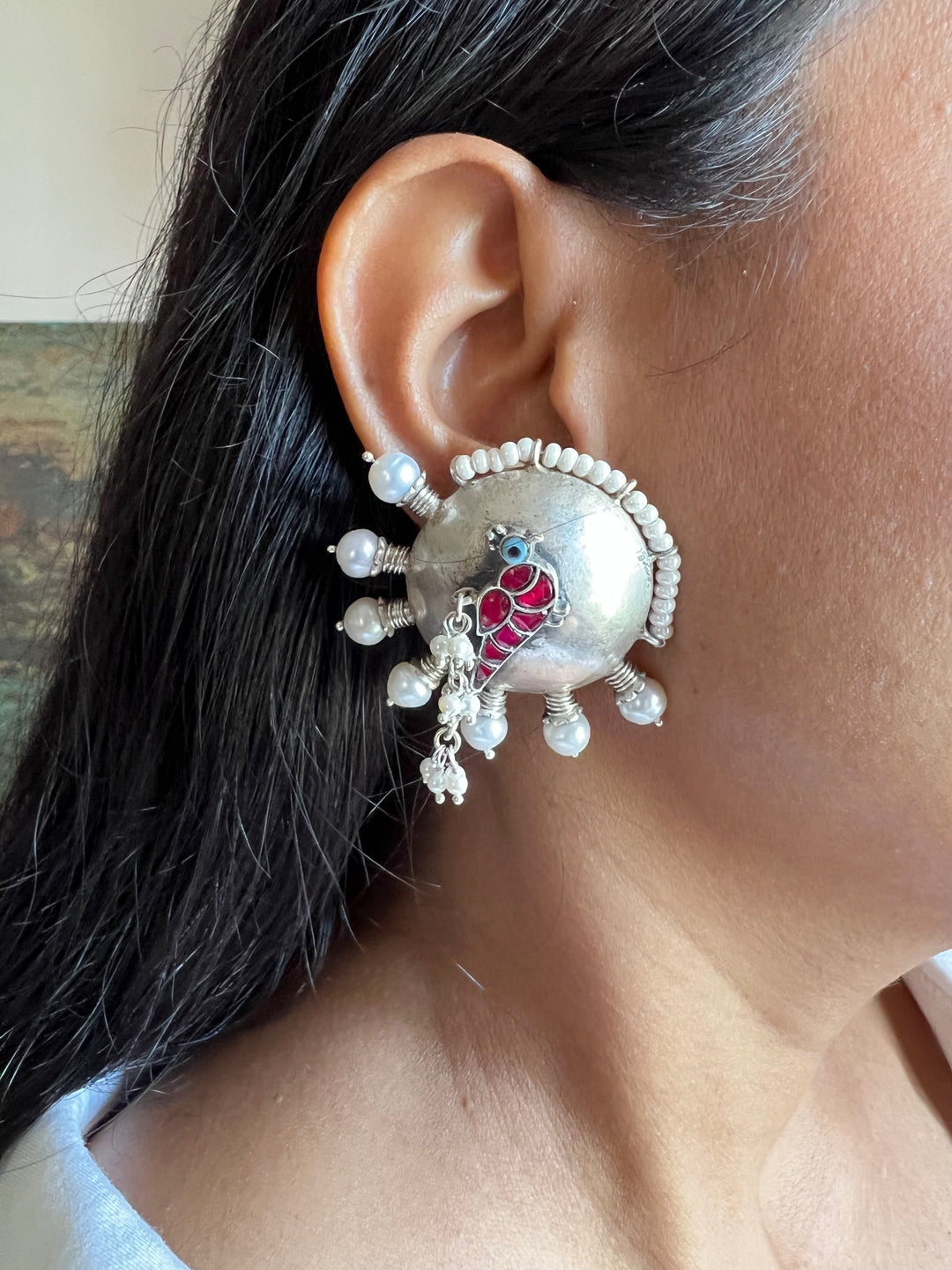 Designer Pure 925 Silver Pearl Studs