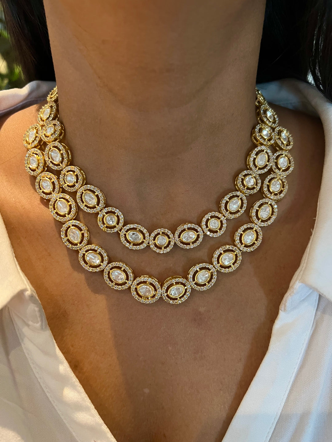 Statement CZ Polki Kundan Necklace with Earrings