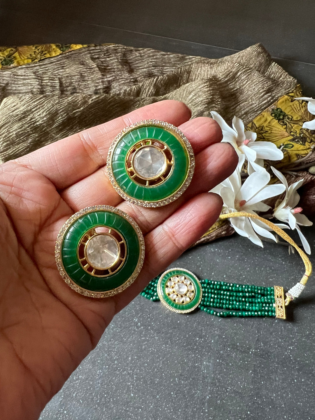 Victorian Kundan Choker Necklace with Earrings