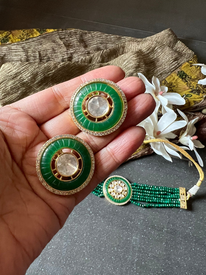 Victorian Kundan Choker Necklace with Earrings