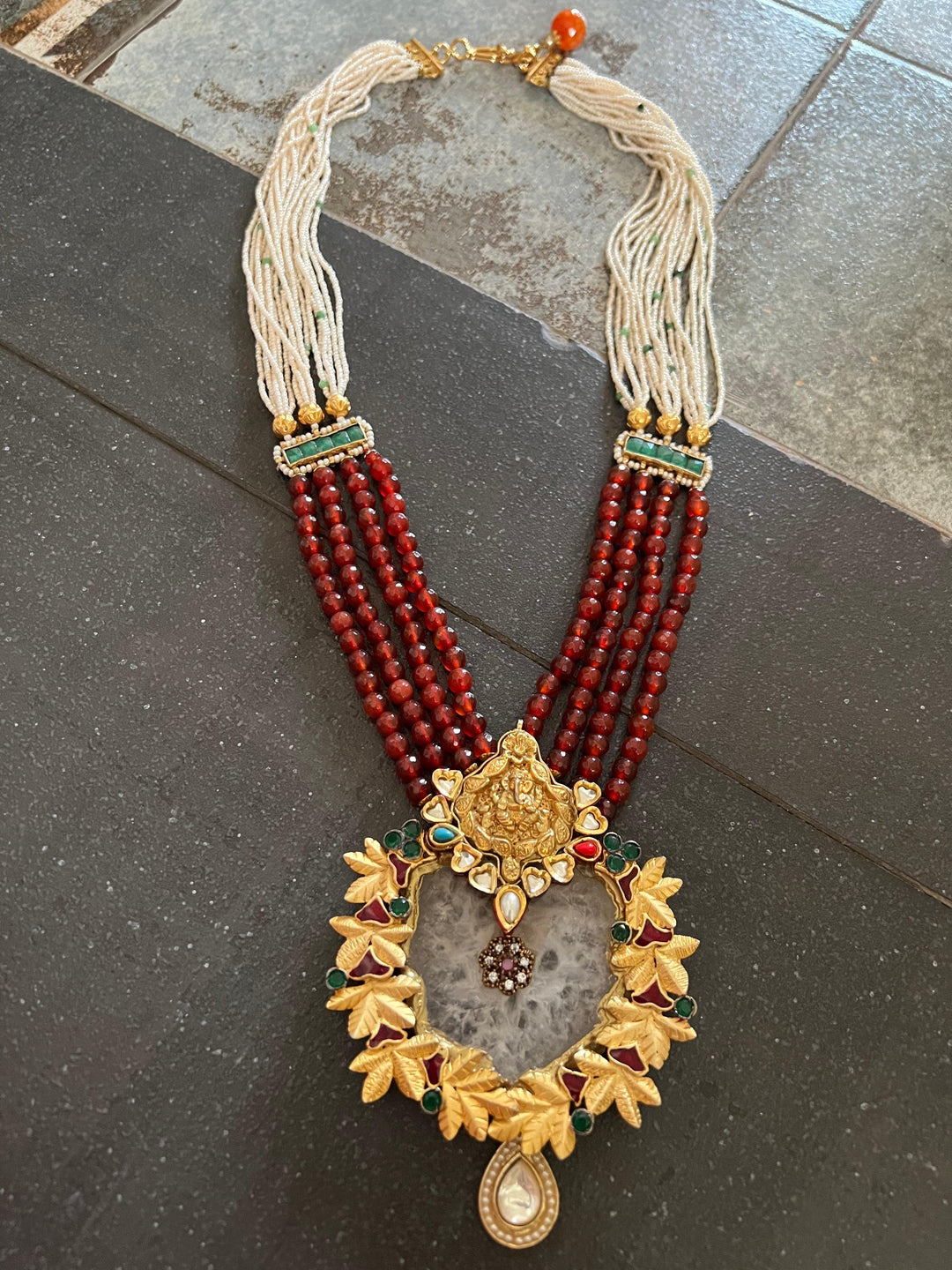 Statement Agate and Kundan Vintage Necklace - SHIVKA