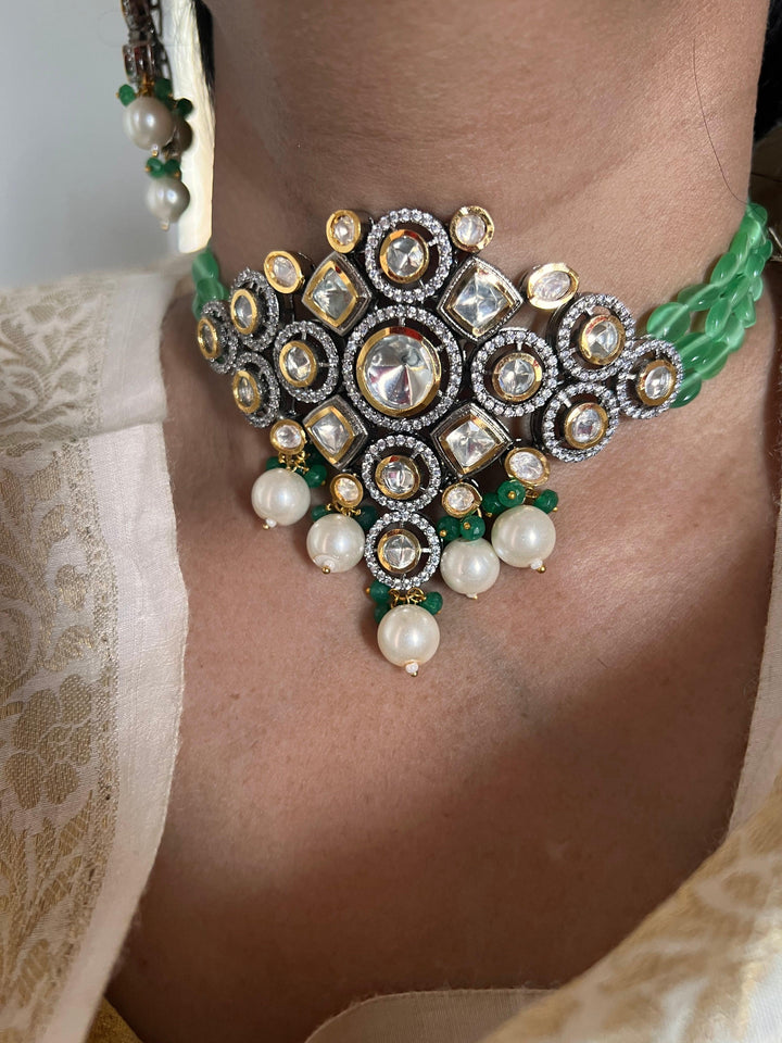 Scintillating Bridal Kundan Choker with Earrings - SHIVKA