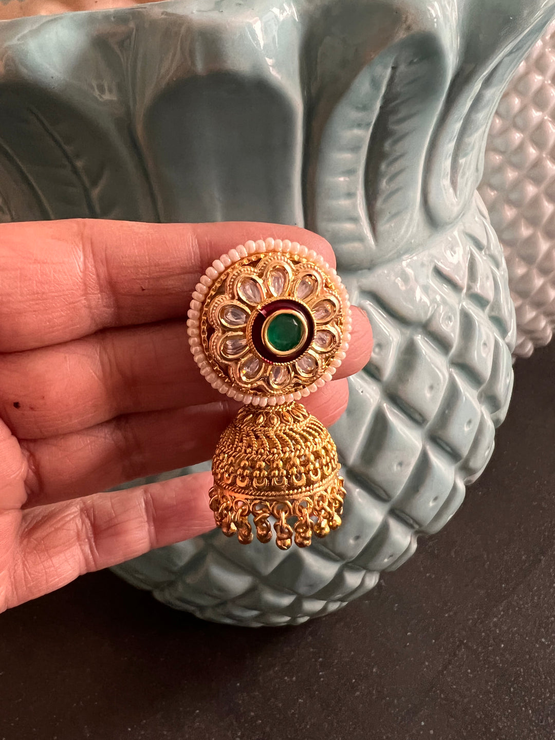 Beautiful Kundan Mesh Choker with Jhumka Earrings