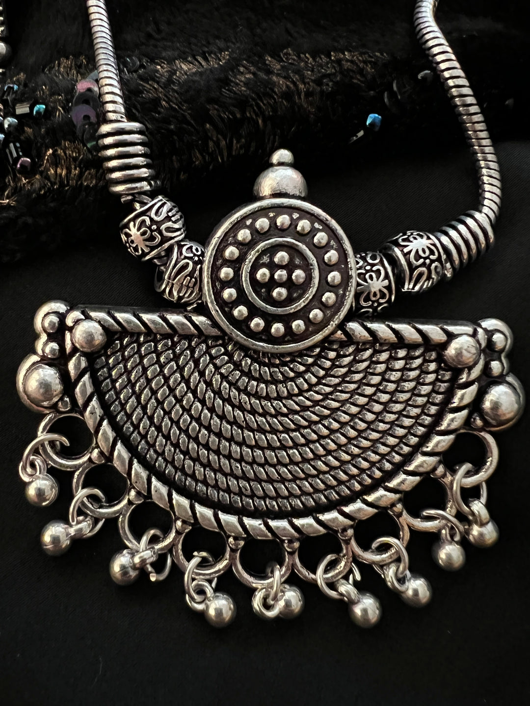 Crescent Pendant Necklace with Studs