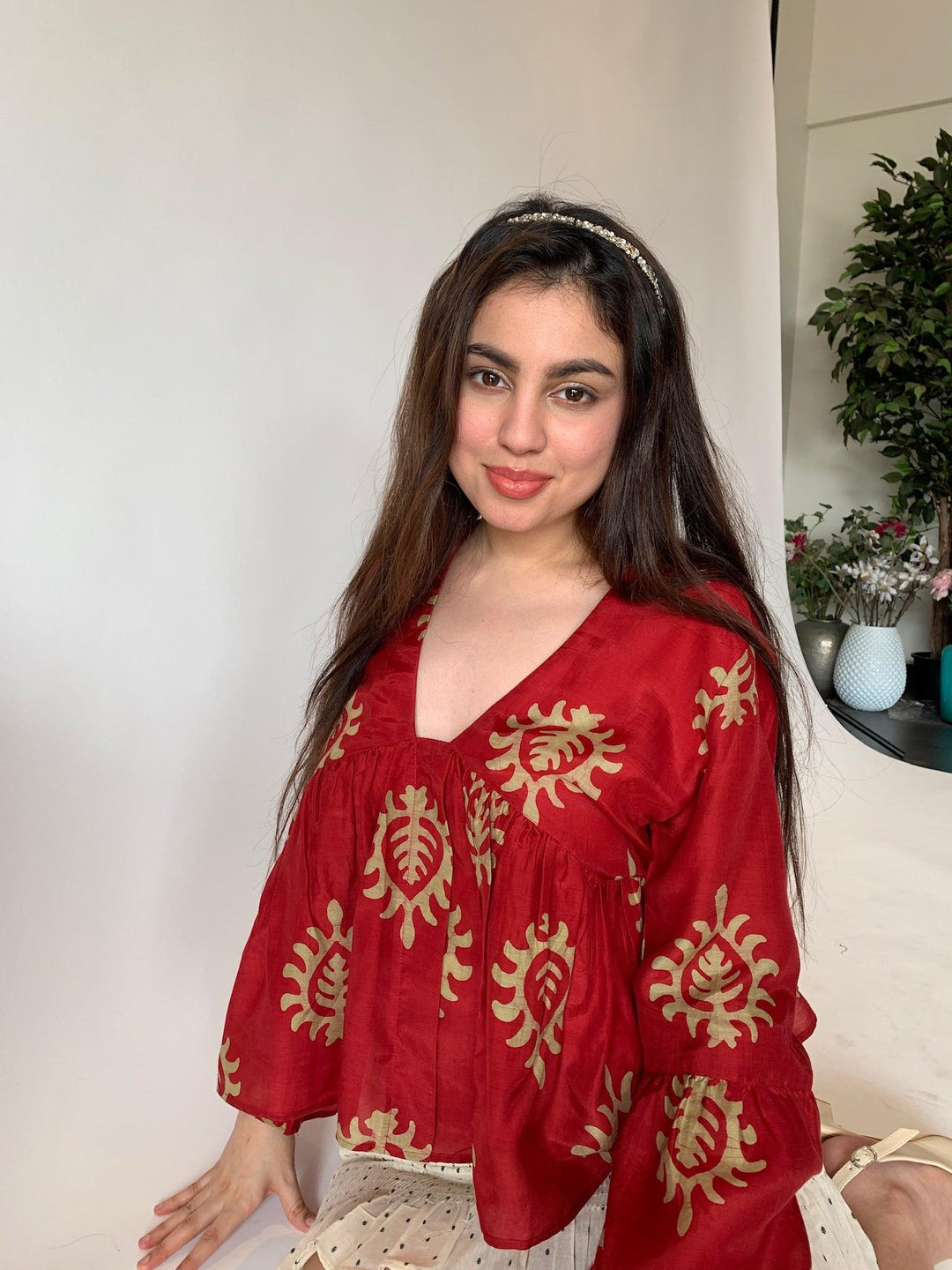 Red Motifs Top - SHIVKA