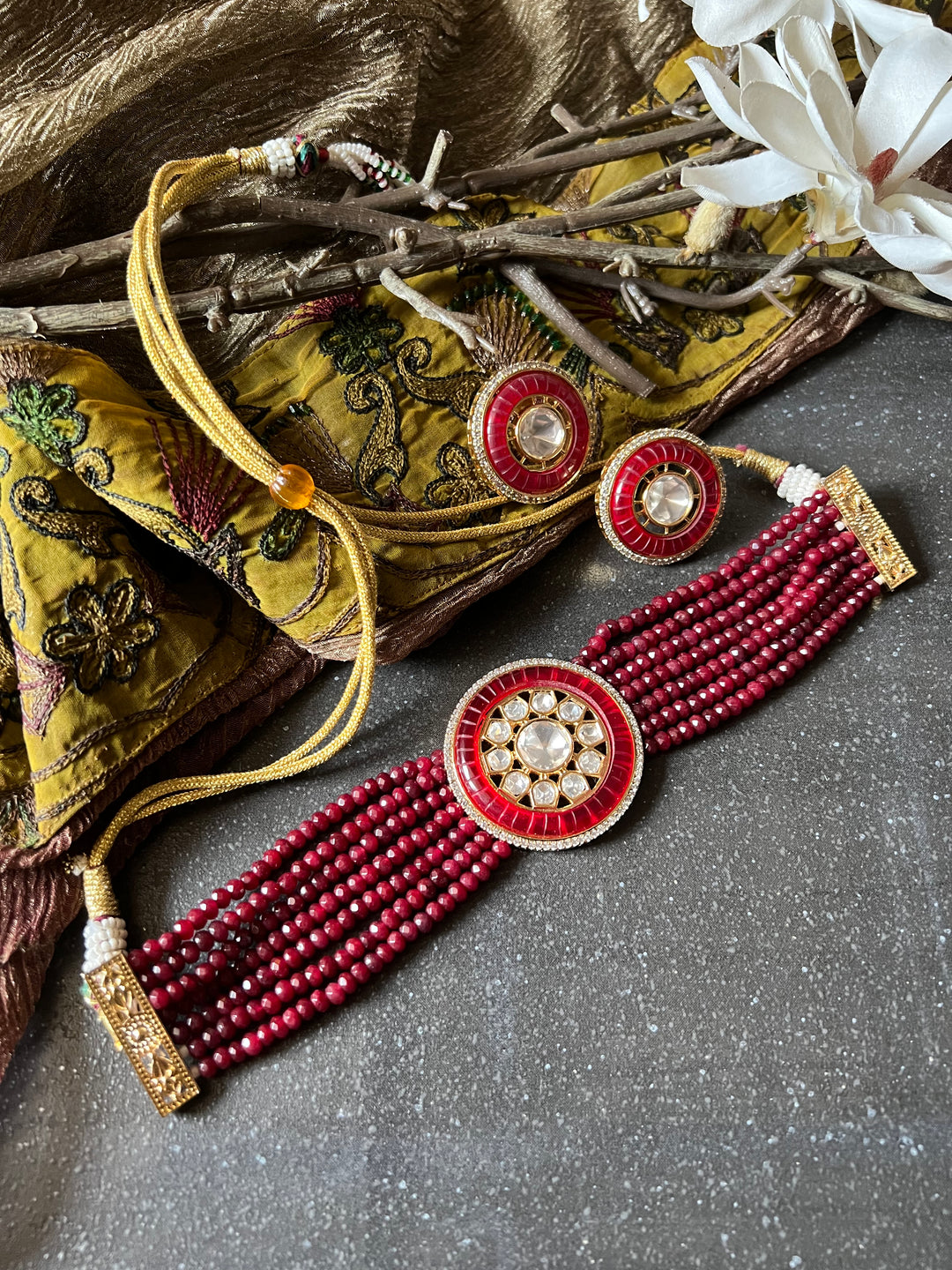 Victorian Kundan Choker Necklace with Earrings