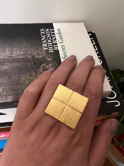 Geometric Textured Gold Tone Ring - SHIVKA