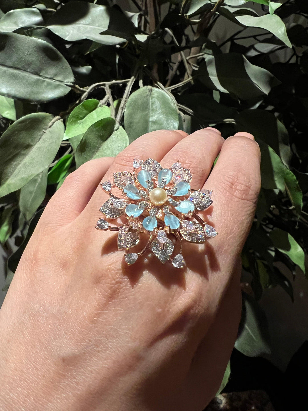 Statement Sea Green Zirconia Ring - SHIVKA