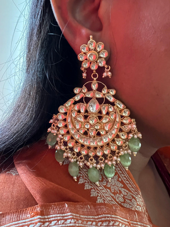 Sea Green Pachi Kundan Earrings - SHIVKA