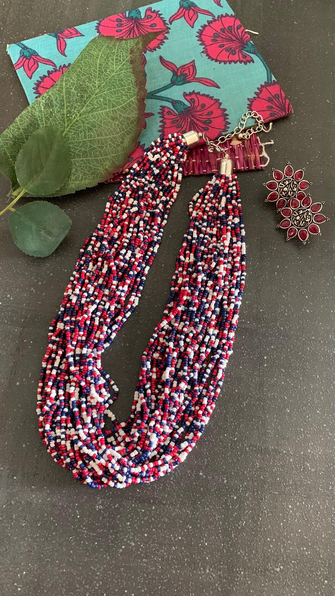 Statement Multicolored Necklace with Antique Studs - SHIVKA