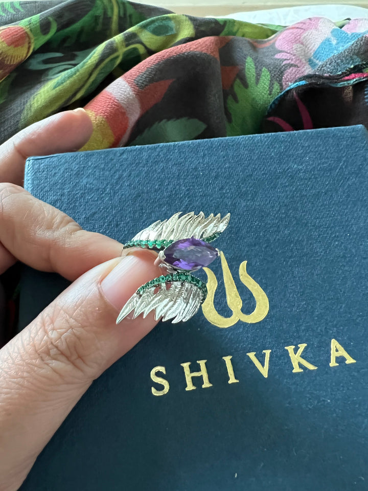 Designer Pure Silver Amethyst Ring