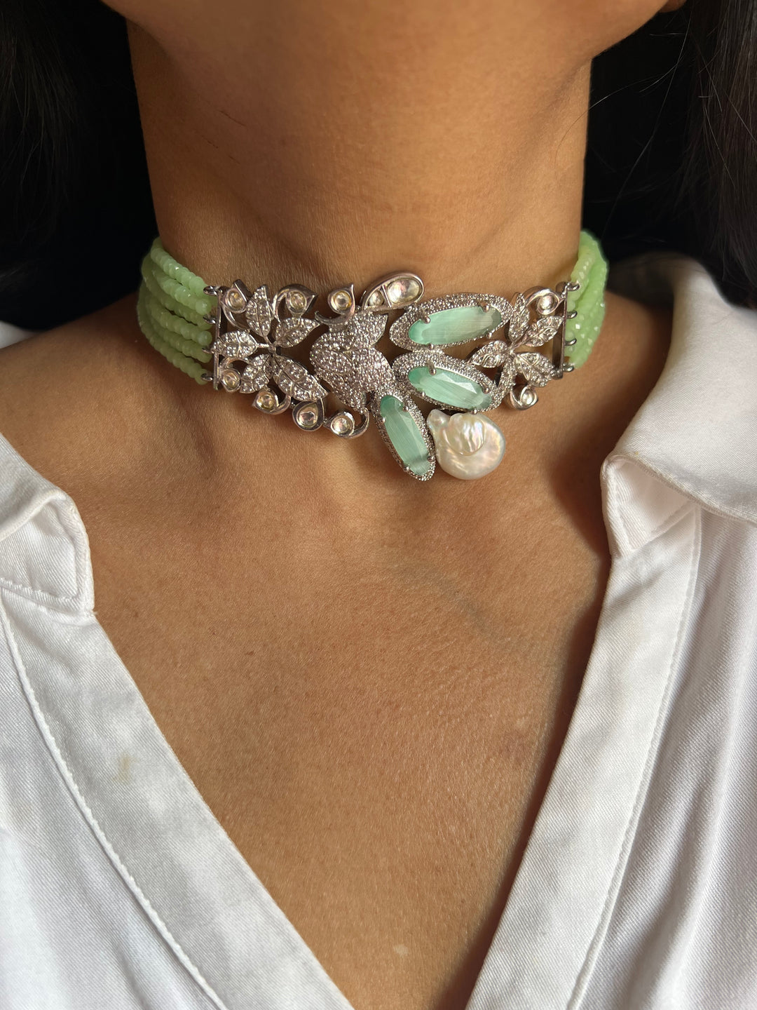 Sea Green Designer Choker with Studs