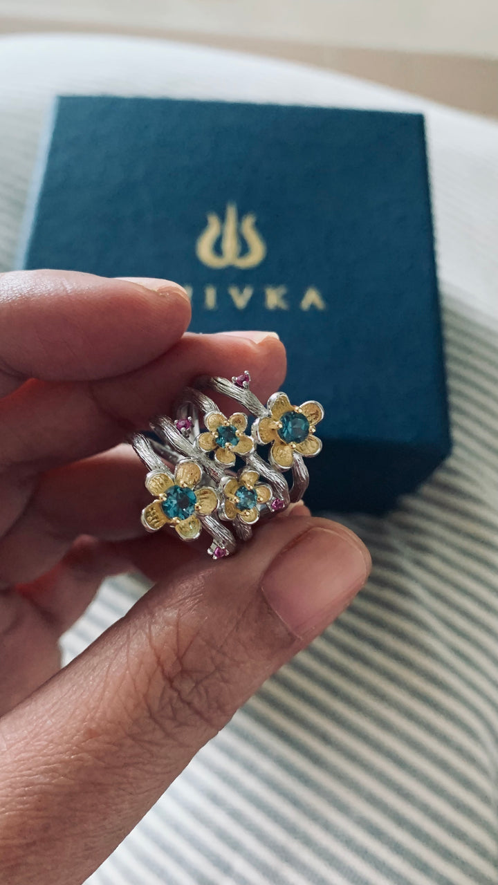 Designer Pure Silver Blue Topaz Ring