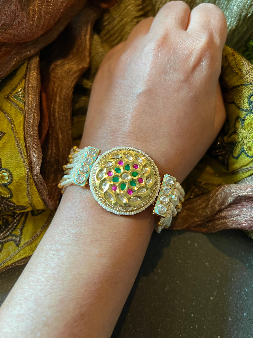 Pearls and Gold Kundan Bracelet