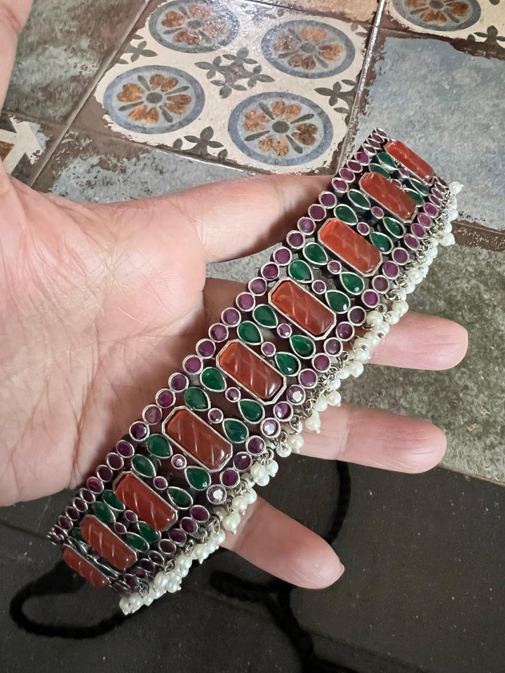 Scintillating Vintage Stones Choker with Statement Chandbaalis - SHIVKA