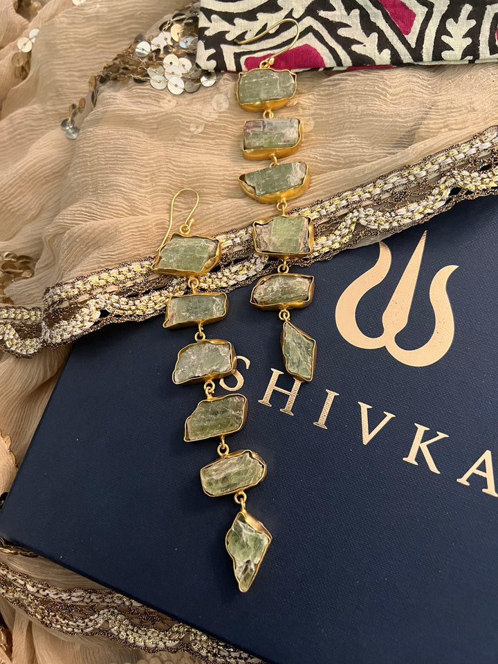 Statement Peridot Long Danglers - SHIVKA