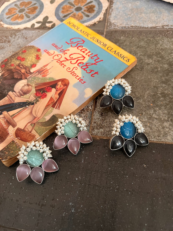 Carved Stone Bee Studs