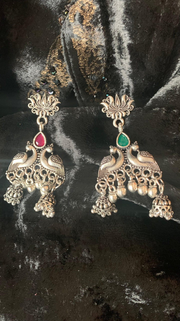 Peacock Double Jhumki Danglers - SHIVKA