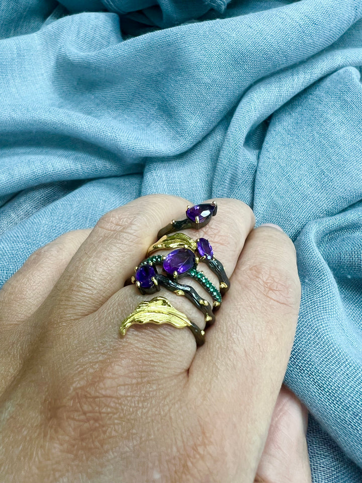 Designer Pure Silver Amethyst  Ring