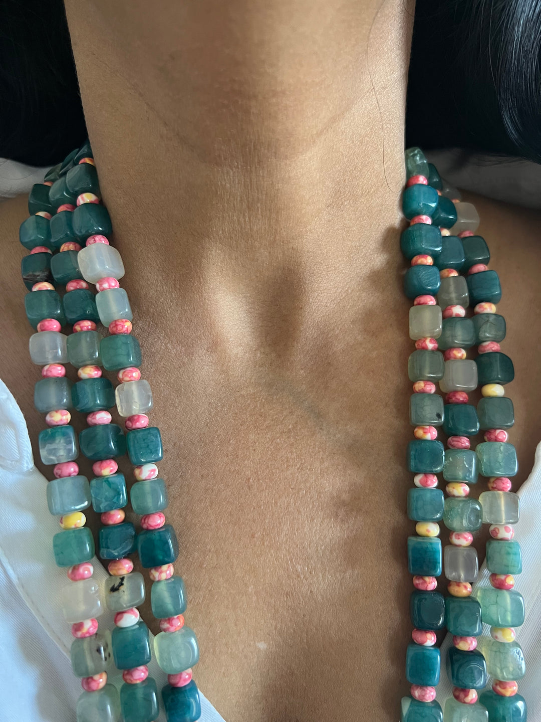 Three layered beaded necklace