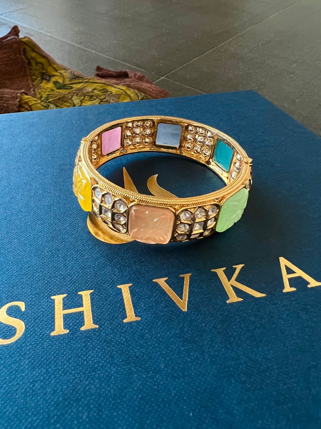 Designer Kundan Multicolored carved Stone Kada
