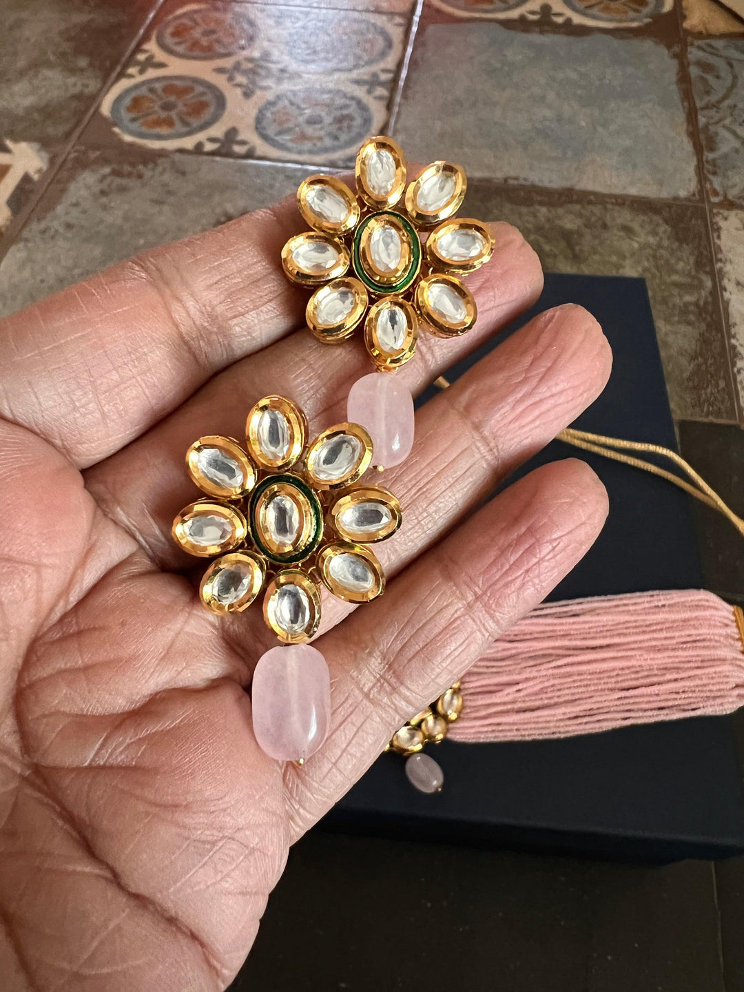 Pink Kundan Choker with Earrings - SHIVKA