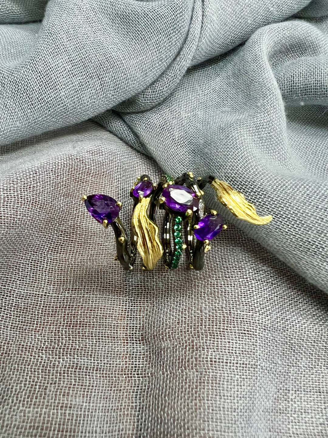 Designer Pure Silver Amethyst  Ring