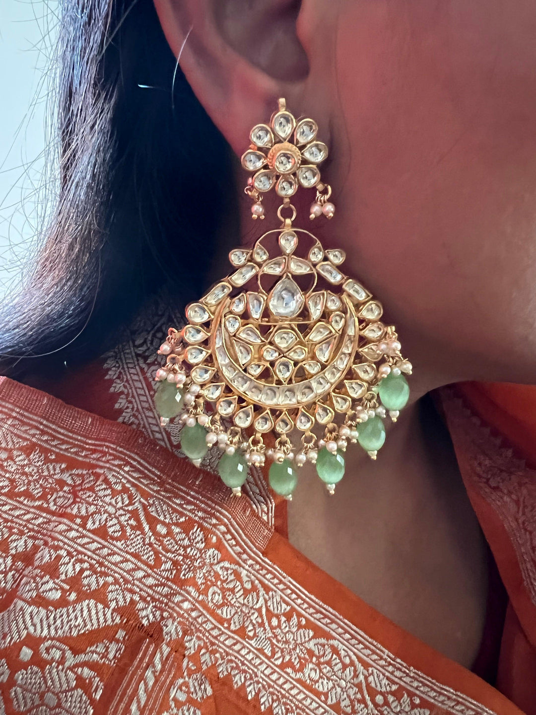 Sea Green Pachi Kundan Earrings - SHIVKA