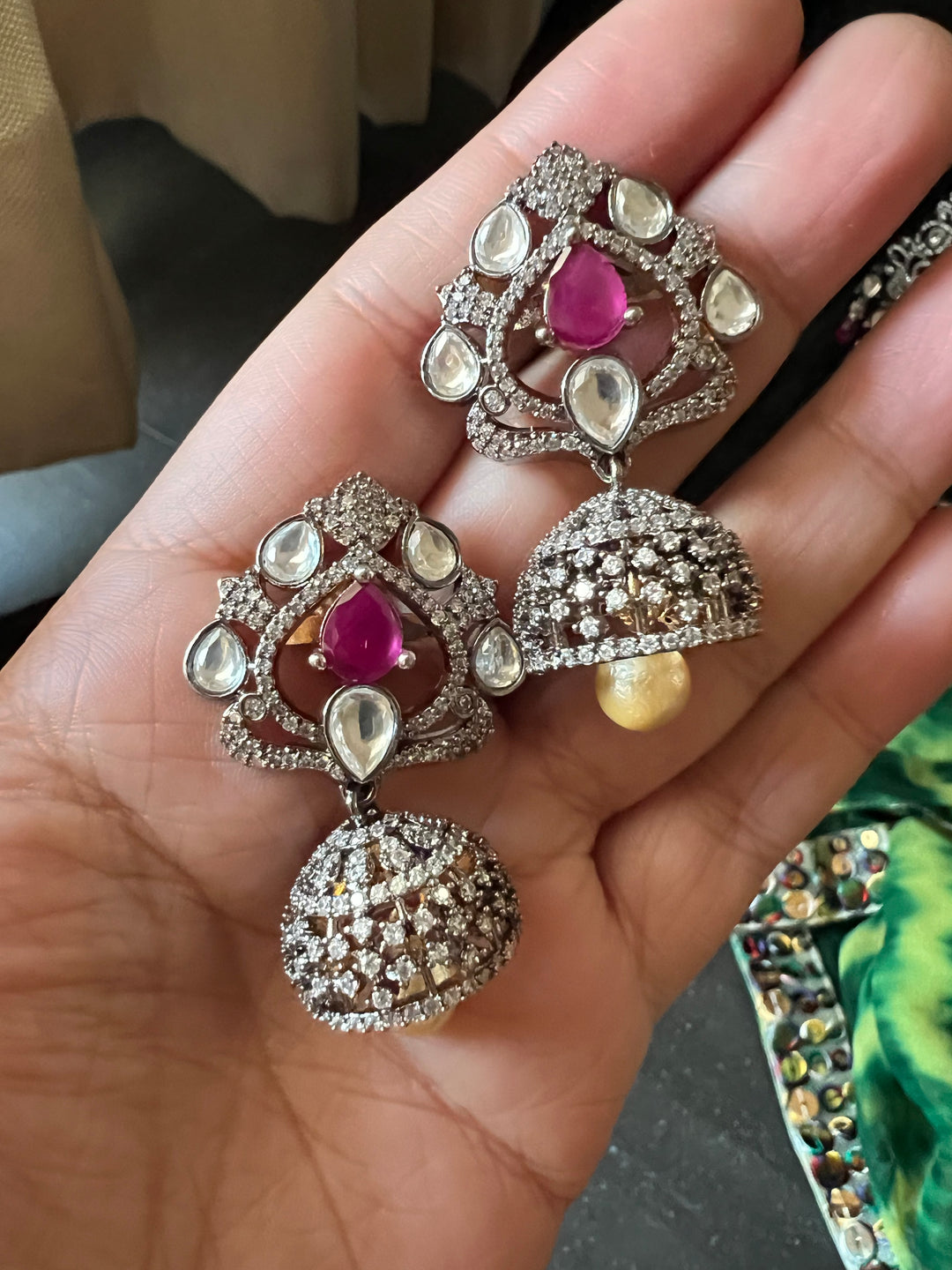 Victorian Pendant Necklace with Jhumka Earrings