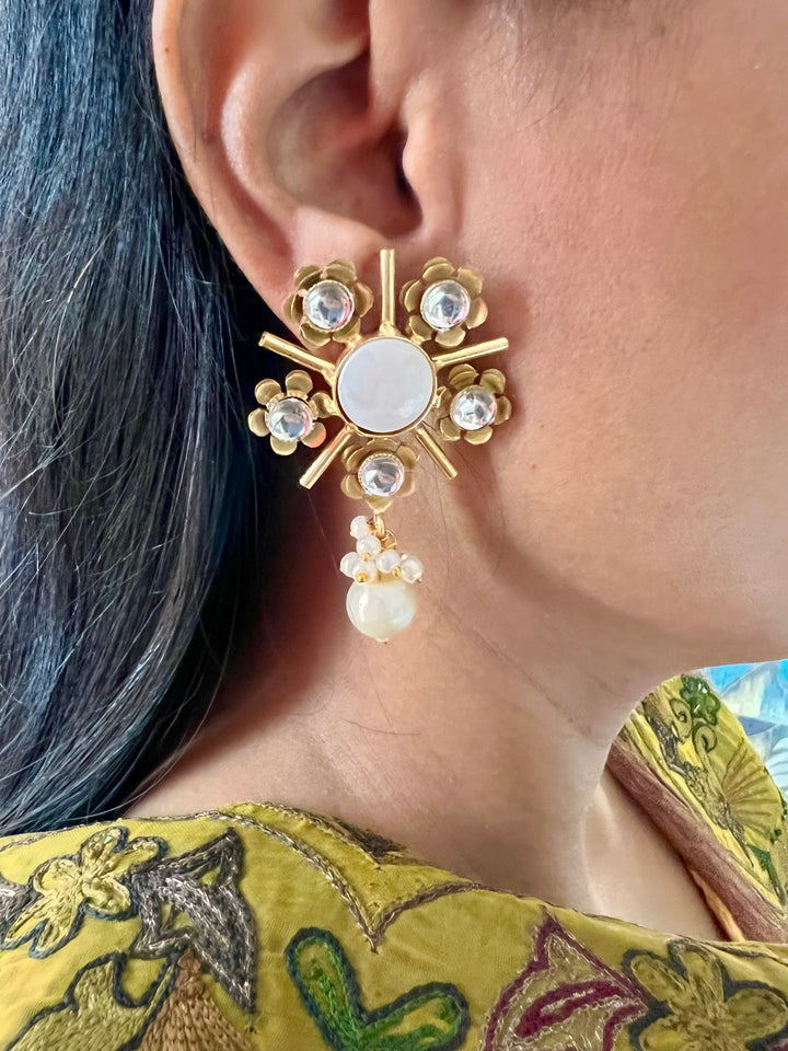 Designer Pearls and Kundan Flower Stud Earrings