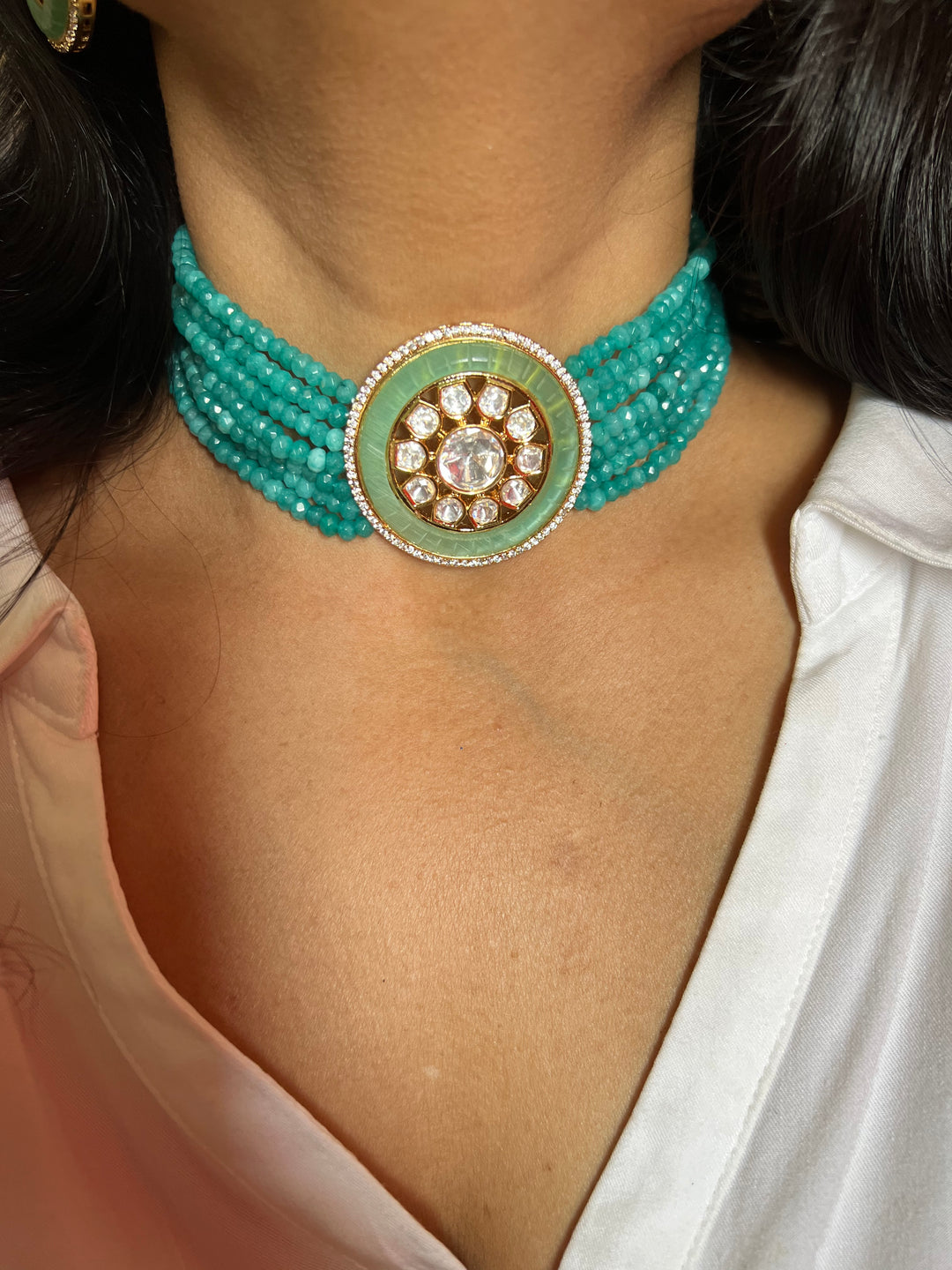 Victorian Kundan Choker Necklace with Earrings