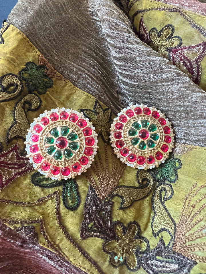 Oversize Red and Green Enamelled Studs - SHIVKA