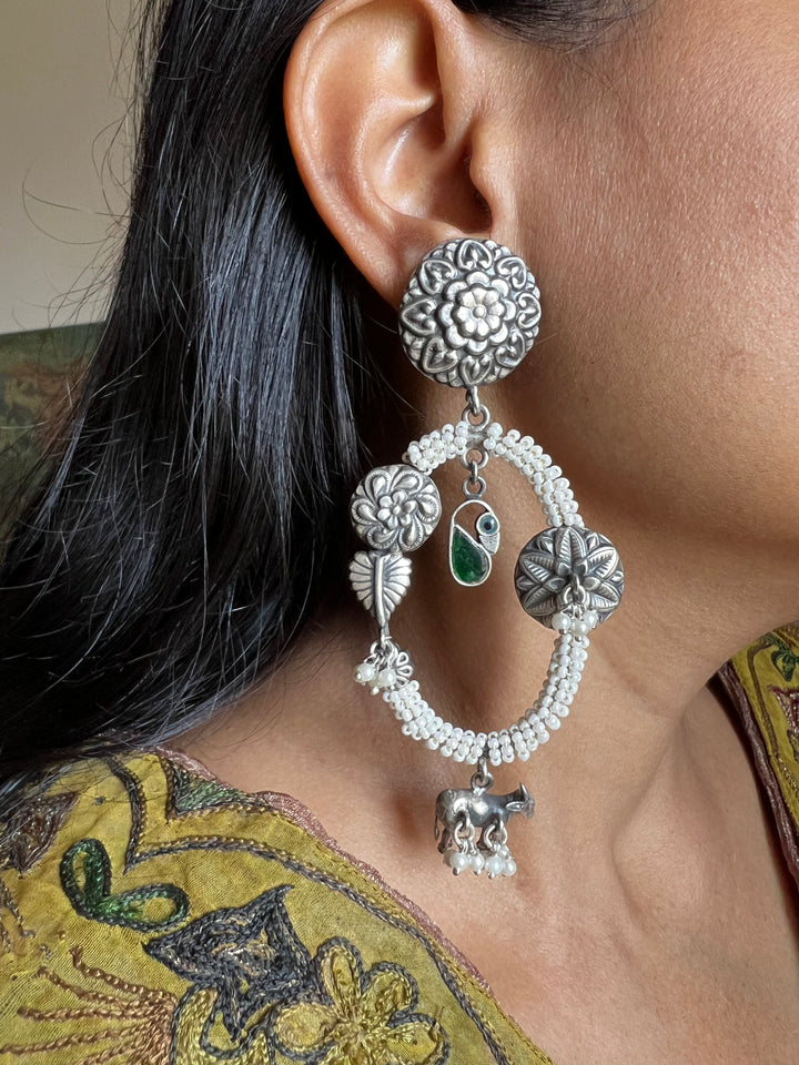 Vintage Pure 925 Silver Floral Earrings