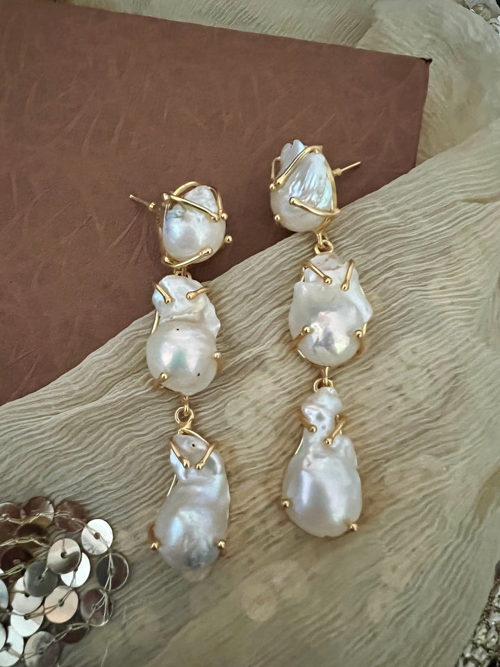 Asymmetric Baroque Pearl Danglers