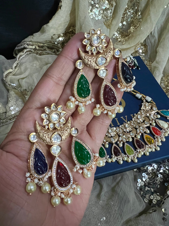 Multicoloured Bridal Kundan Choker Necklace with Earrings