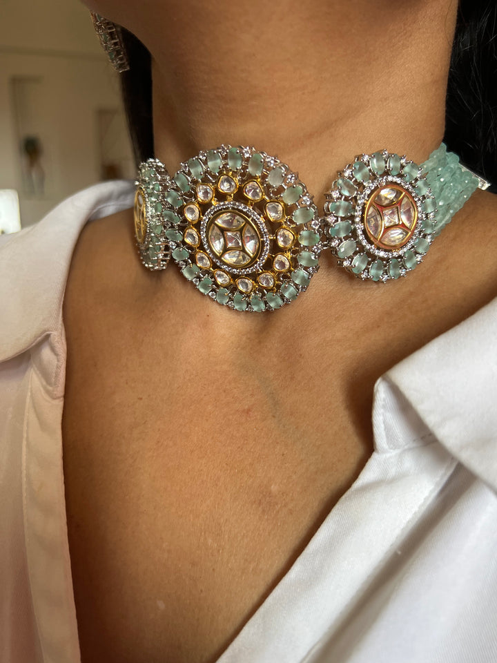 Victorian Kundan Choker Necklace with Earrings