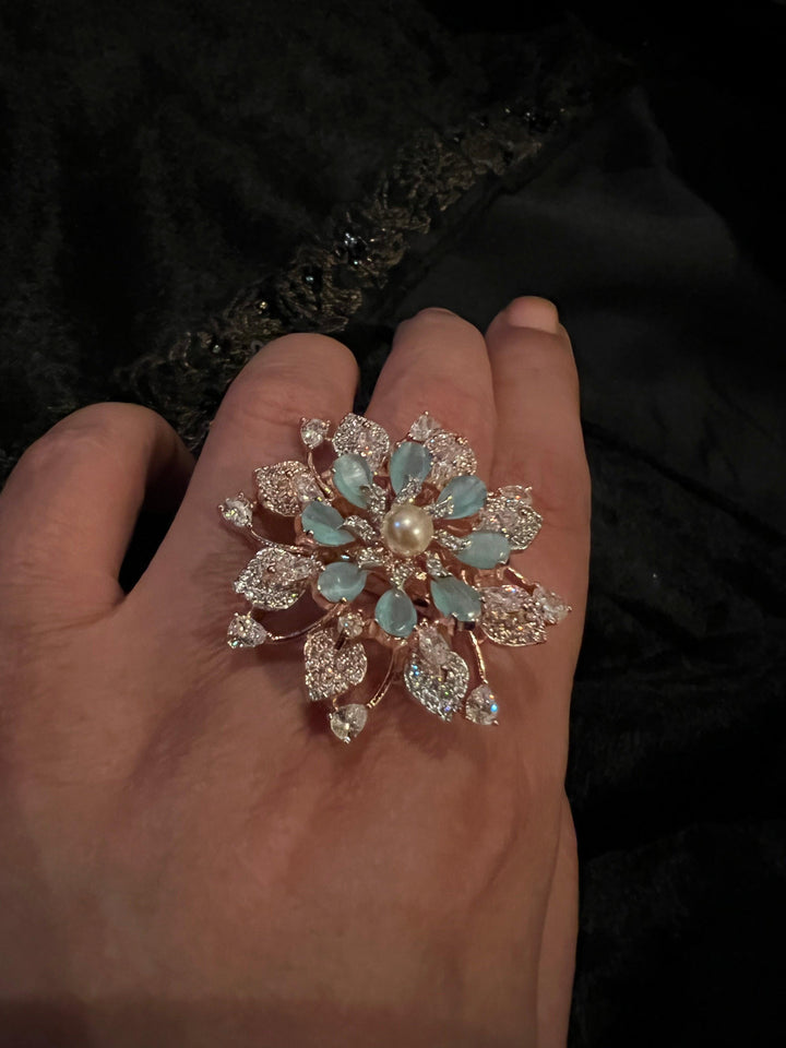 Statement Sea Green Zirconia Ring - SHIVKA