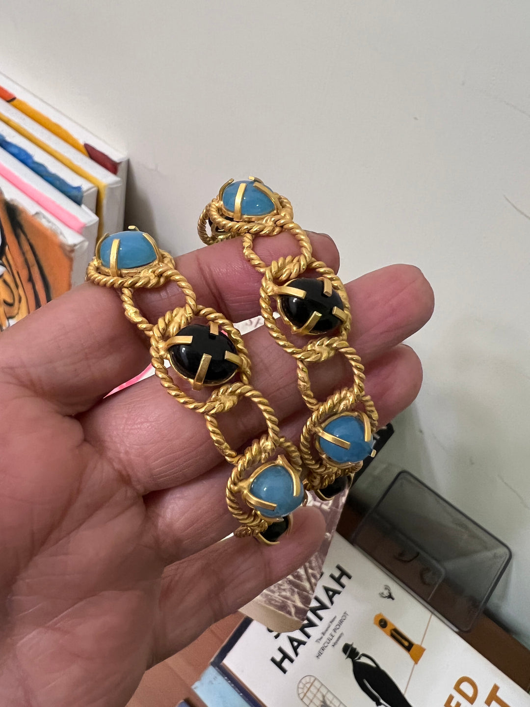 Designer Onyx and Chalcedony Hoops