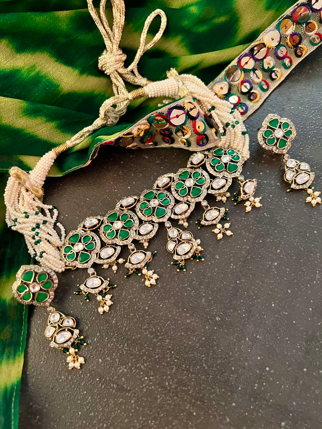 Pearls Choker with Statement Earrings