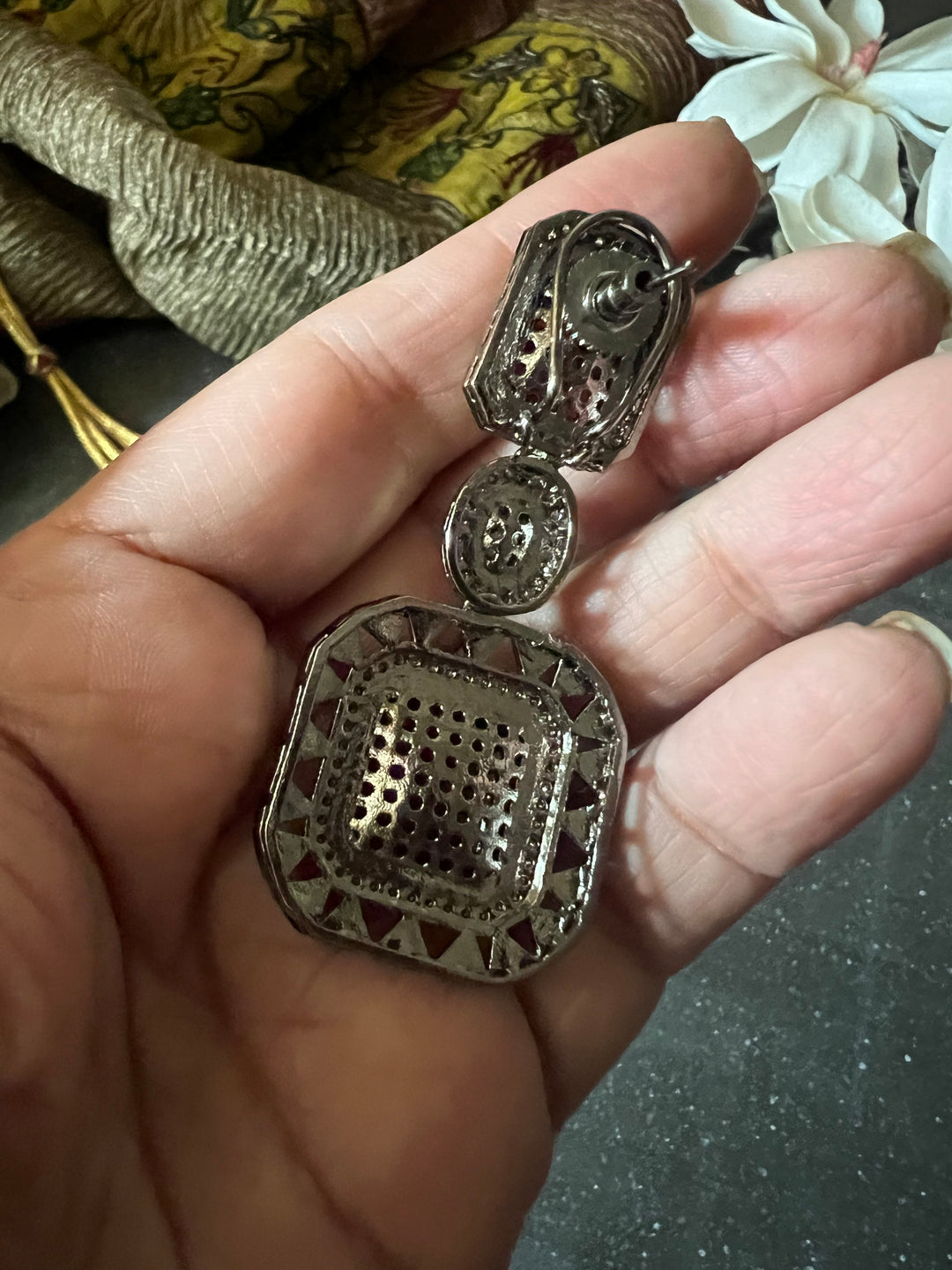 Statement CZ Polki Kundan Necklace with Earrings