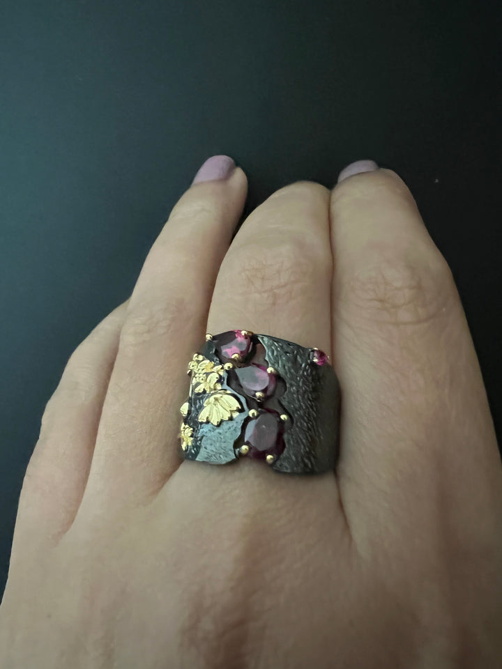 Designer Pure Silver Rhodolite Ring