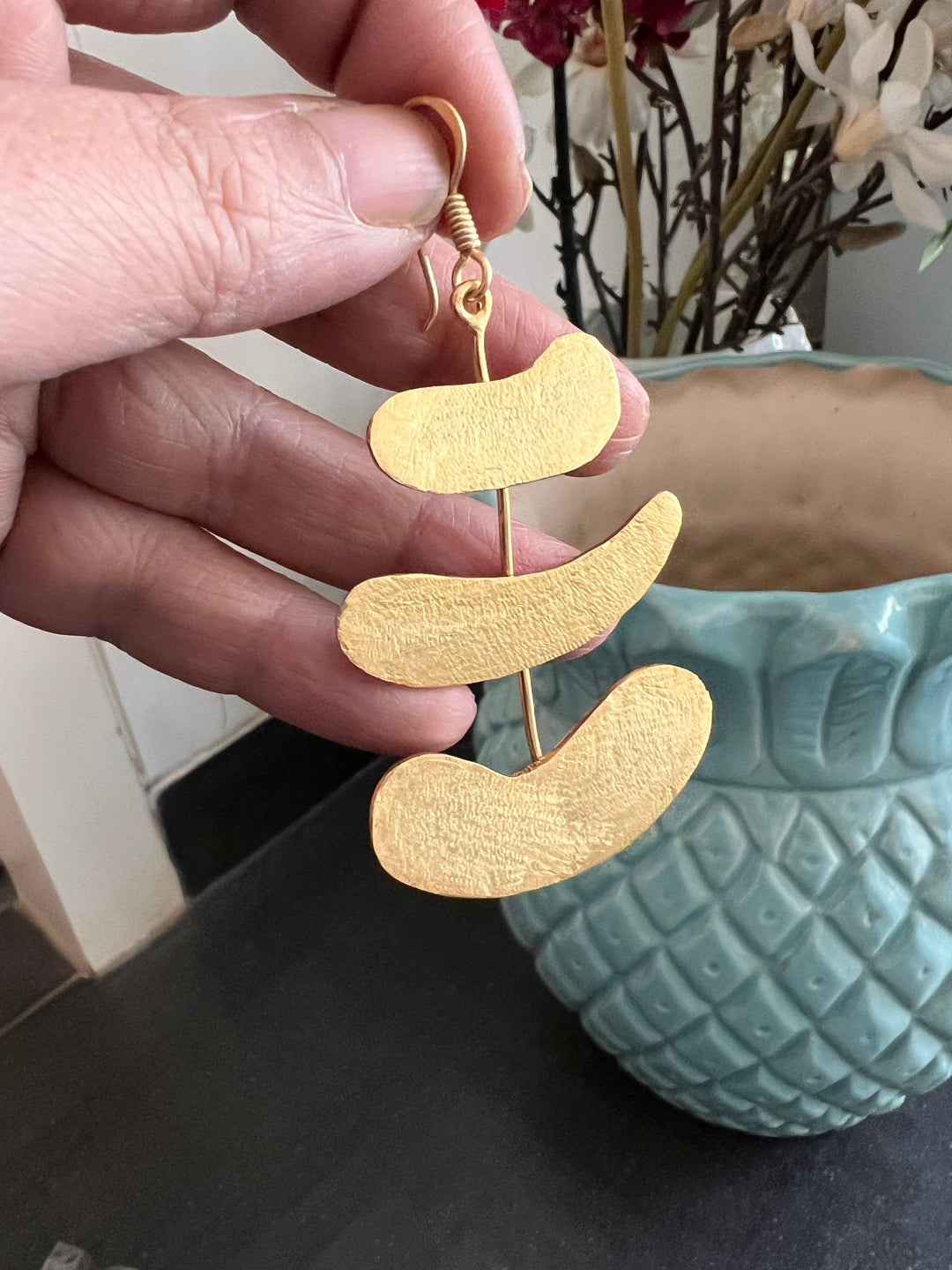 Stylish Textured Brass Earrings - SHIVKA