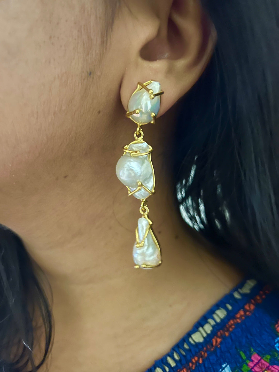 Asymmetric Baroque Pearl Danglers