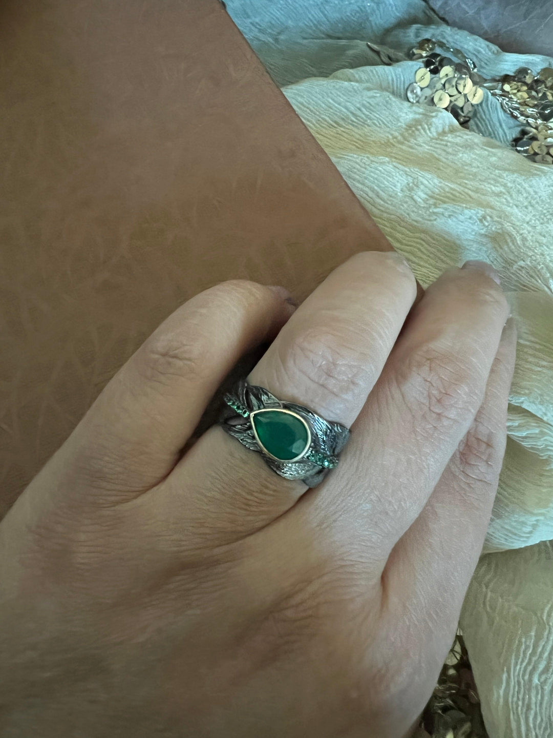 Vintage Pure 925 Silver Green Agate  Ring - SHIVKA