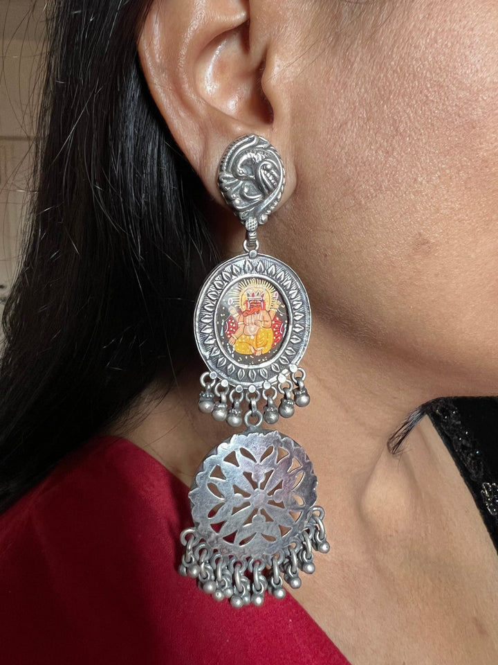 Hand-Painted Glass - Pure 925 Silver Earrings