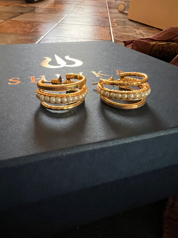 Gorgeous Gold Tone Pearl Hoops - SHIVKA