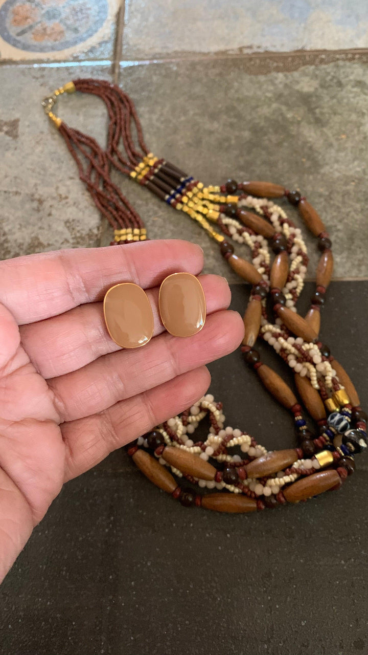 Vintage Beaded Necklace with Statement Stone Studs - SHIVKA