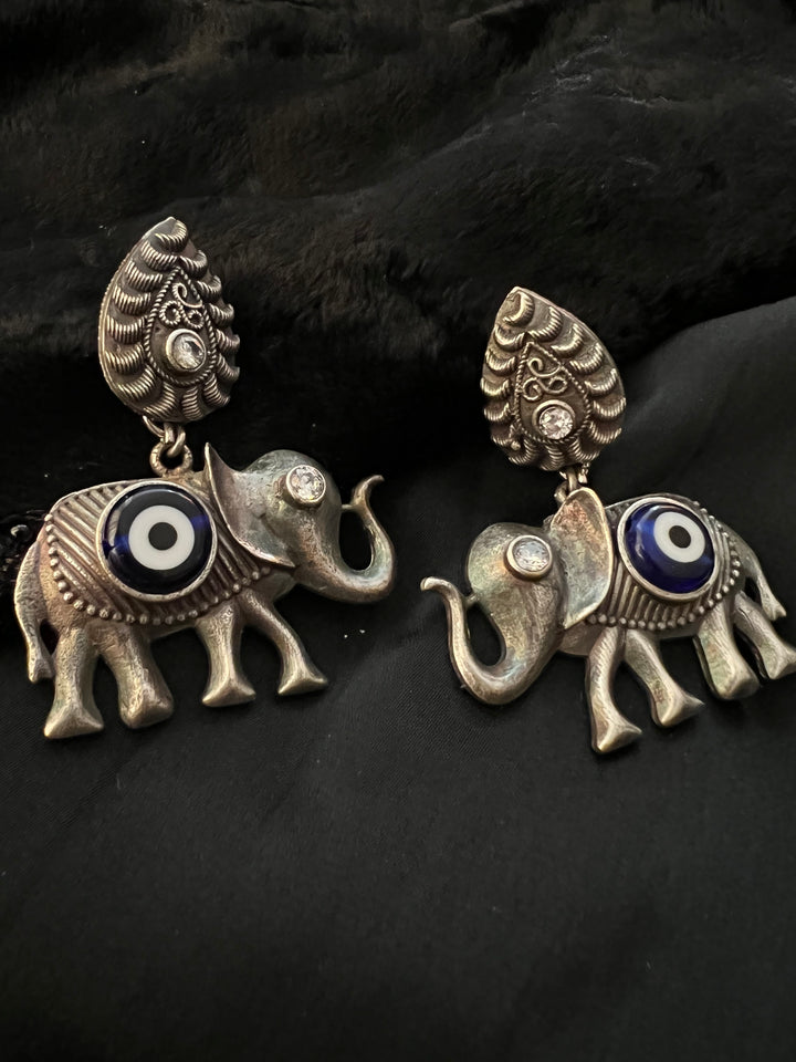 Evil Eye Antique Elephant Design Earrings